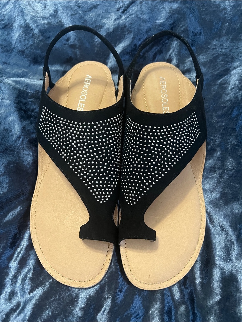 AEROSOLES Black shiny suede Slingback Sandals 9.5